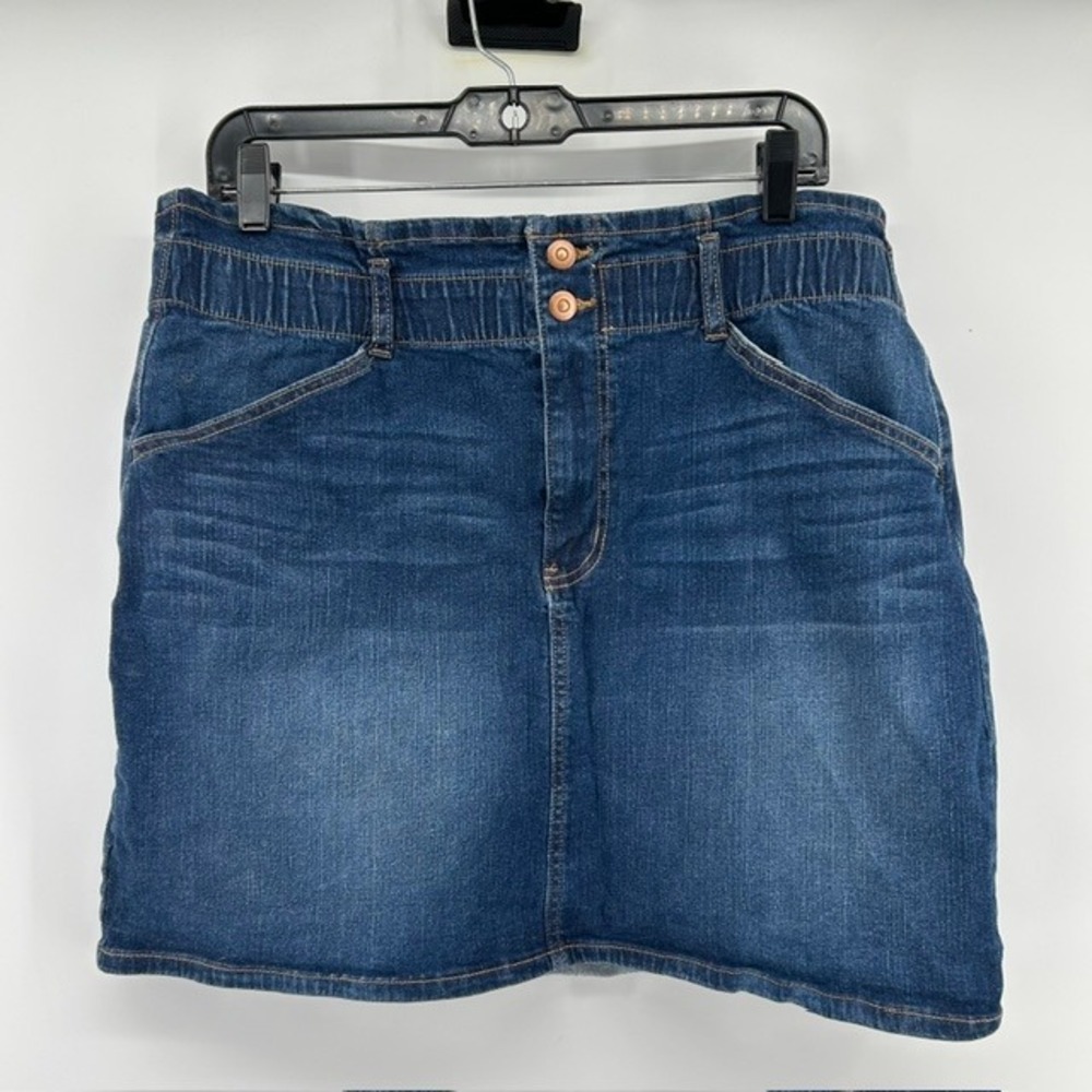 No Boundaries Womens Denim Mini Skirt Medium Wash Elastic Waist XL